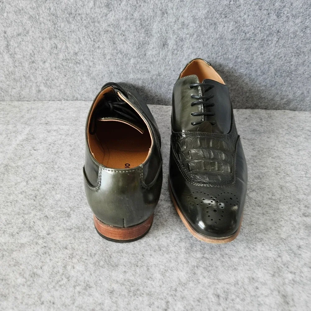 Romano Pietro Olive Green Crocodile Embossed Wingtip Brogue Oxford Shoes 10.5